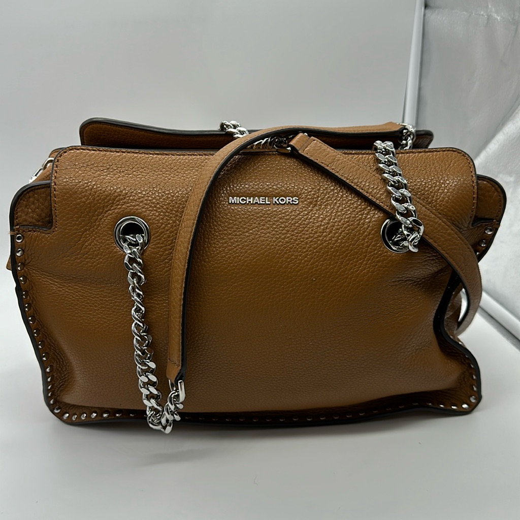 Michael Kors Handbag Astor Large Acorn Satchel Leather Chain Studs~Msrp$368